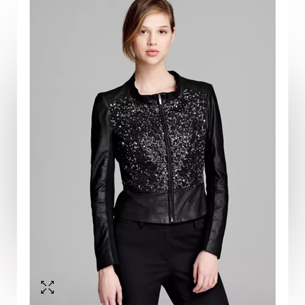 Weekend Max Mara Italian Leather & Sequin Black Jacket